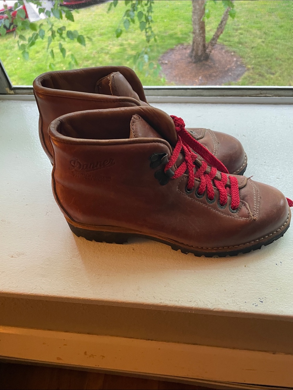 Vintage Danner Brown Leather Hiking Boots with Red Laces